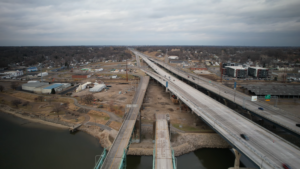 Aerial View of Bettendorf Featuring Highways, the Mississippi River, and Surrounding Cityscape